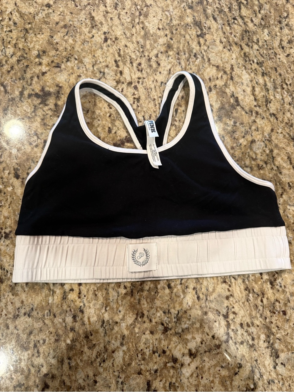 PINK Victoria's Secret Black Sports Bra with White Trim